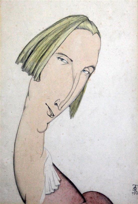 Albert Victor Ormsby Wood (1904-1977) Portrait of Edith Sitwell 12.75 x 8.5in.